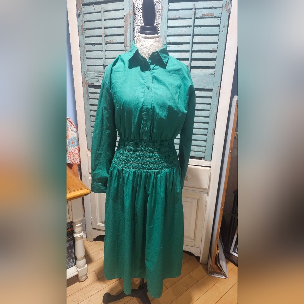 Ann Taylor Emerald Green Long Sleeve Dress